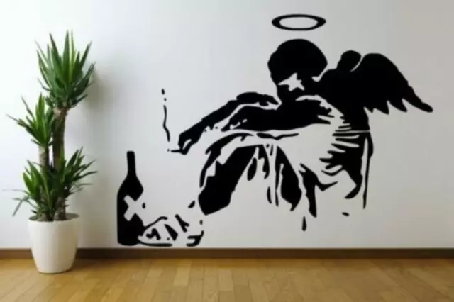 Banksy Fallen Angel Drunk Smoking Vinyl Wall Sticker Art Mural Decal Home Decor