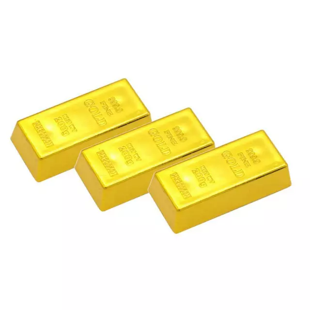 3x Fake Gold Bullion Bar Paperweight Door Stop for Childen Kids Toy Gifts