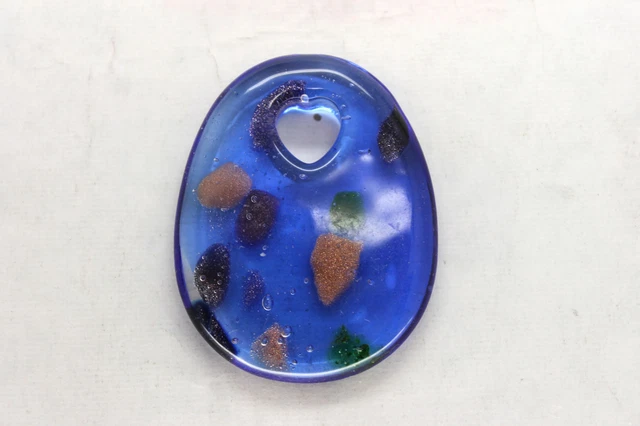 Gold Purple Green Foil Blue Lampwork Glass Oval Pendant