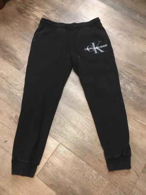 Calvin Klein Men's Jogger Fleece Sweatpants Monogram Logo Black Size M Medium