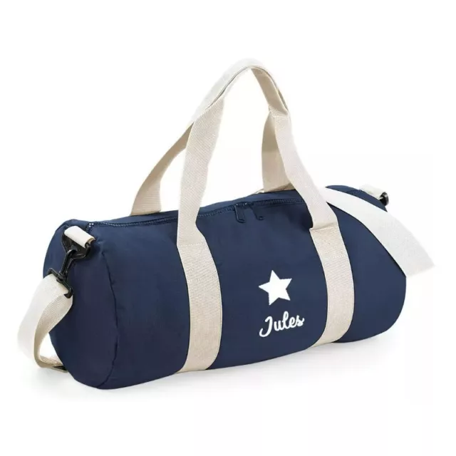 Sac polochon bleu marine et blanc personnalisé au prénom