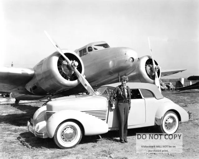 Amelia Earhart With Cord Car And Lockheed Electra Airplane - 8X10 Photo (Dd831)