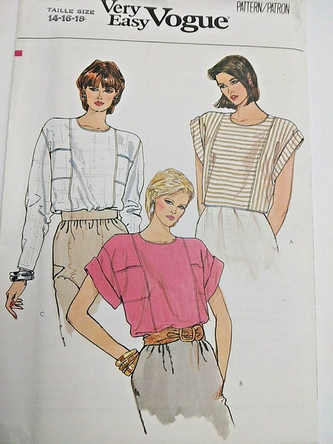 Camisa Suéter Blusa 14 16 18 Vogue 8949 Muy Fácil Patrón de Costura UC Vtg