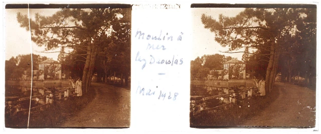 FRANCE Moulin à mer Daoulas Moulin 1928 Photo Stereo Plaque de verre 
