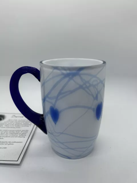 Fenton GSE Dave Fetty Milk Glass Cobalt Handled Hanging Hearts Mug W488