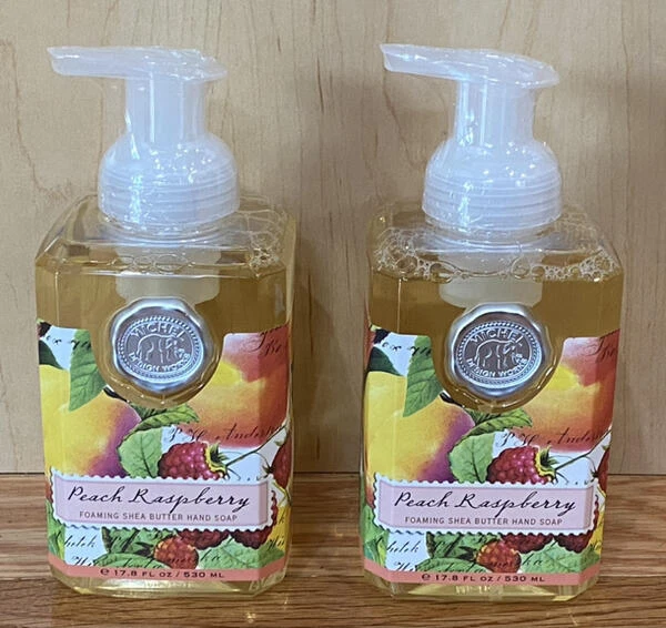 2 Michel Design Works Peach Raspberry Foam Shea Butter Hand Soaps 17.8 oz
