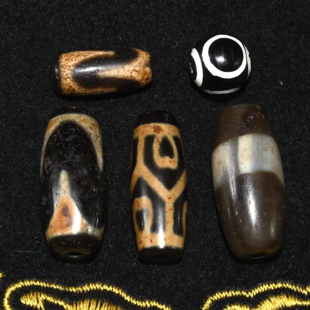 5 Antique Old Tibetan Himalayan Agate Stone Chung Dzi Longevity Beads