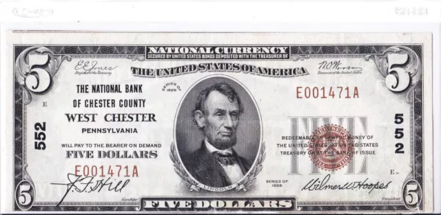 $5 1929 T1 National WEST CHESTER Pennsylvania PA 🇺🇸 Title 1 Note "Mega Rare"