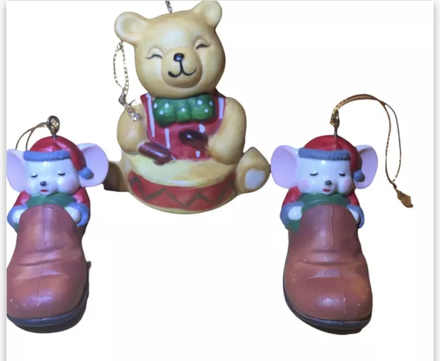 Christmas Bear Drums Mice Shoes collectors handpainted ornaments made In Taiwan