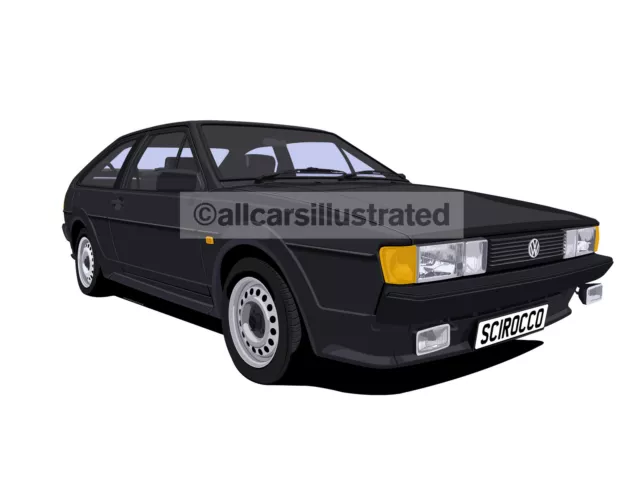 Vw Scirocco Mk2 Car Art Print (Size A3). Choose Your Colour, Add Your Reg Plate 2