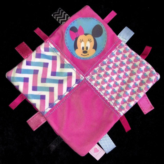 Doudou carré plat rose et bleu Minnie Disney Baby Nicotoy étiquettes coeur