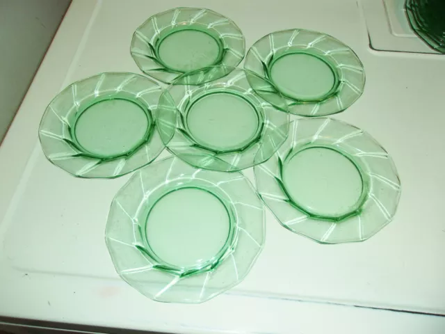 6 Heisey Depression Glass Twist Green Moongleam 8” Luncheon Salad Plates