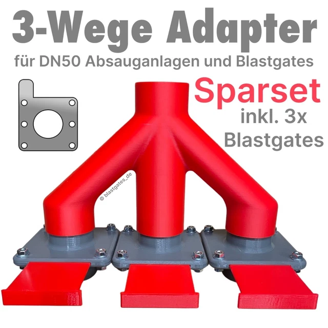 Adattatore W incl. 3x Blastgate SPARSET DN50 impianto di aspirazione scorrevole di intercettazione Blastgate