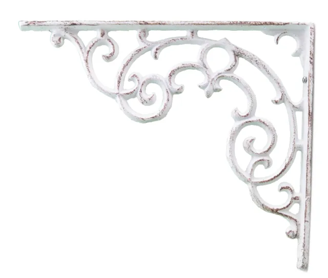 Wall Shelf Bracket Distressed White Ornate Cast Iron 11.25" Long