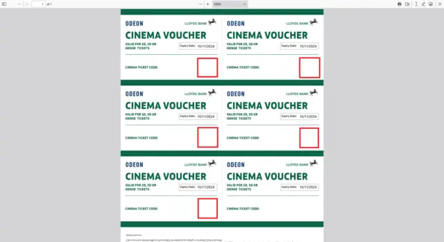 6 x Odeon Cinema Tickets Valid Till 15/11/2024