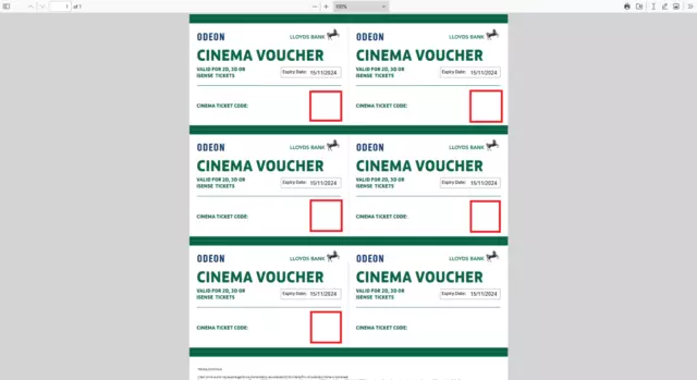6 x Odeon Cinema Tickets Valid Till 15/11/2024 6 x Odeon Cinema Tickets Valid Till 15/11/2024