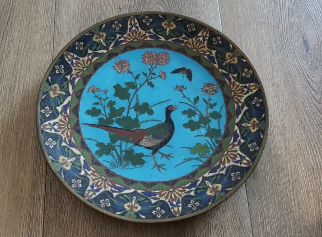 Old Japanese Cloisonne Big Dish, Plate, Bird