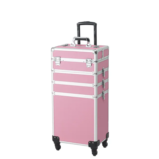 4-in-1 Pink Rolling Makeup Case - Interchangeable Draw-bar Style Aluminum