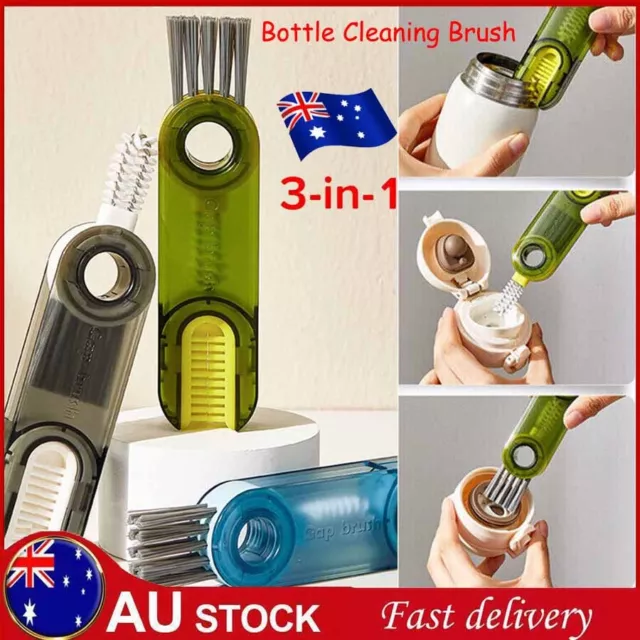 3-in-1 Tiny Bottle Brush Multifunctional Cup Lid Detail Crevice Cleaning  Brush