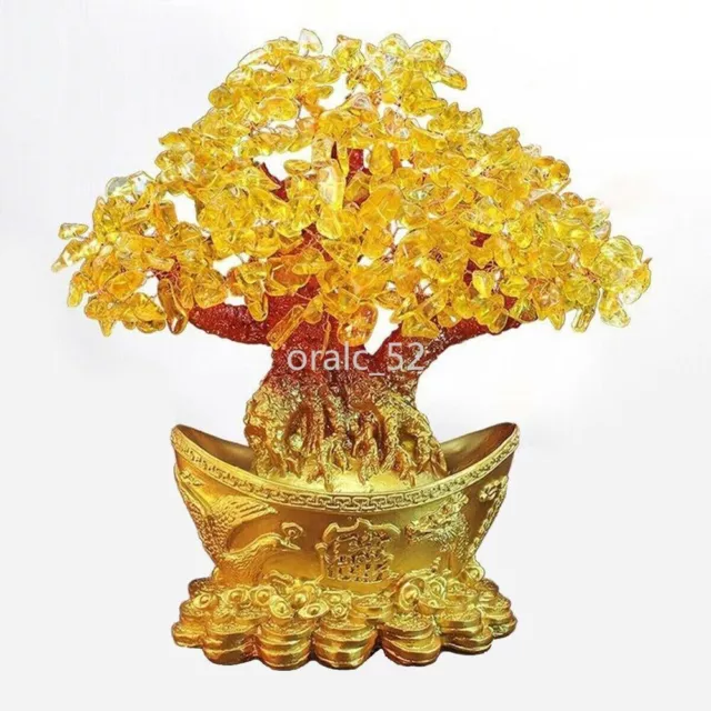 Feng Shui Money Wealth Tree Yellow Citrine Crystal Gem Spiritual Lucky HomeDecor