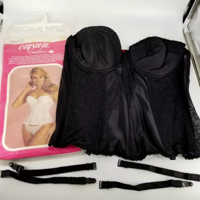 Vintage Carnival Women Strapless Bra Corset Bustier 40C Plus Black Long Top