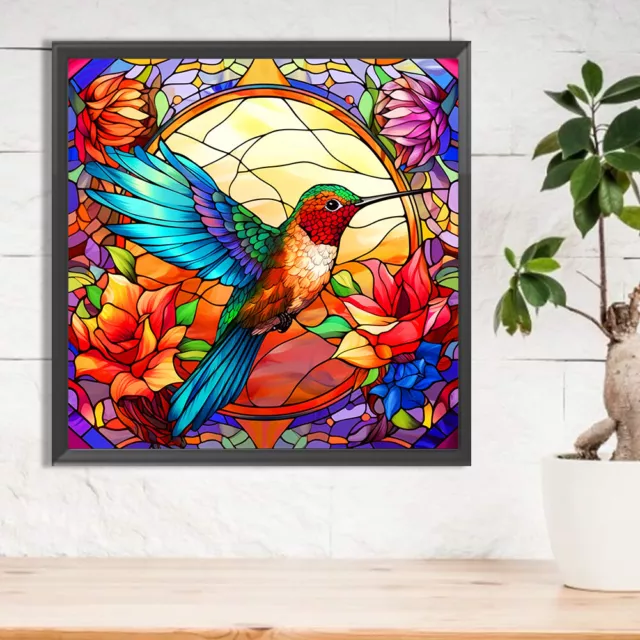 5D DIY Full Round Drill Diamond Painting Stained Glass Hummingbird Decor(A7416) 3