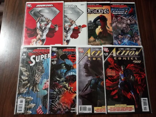 Reign of Doomsday Set of 8 w/Steel 1 (RARE 2nd print), Outsiders 37, Action 900