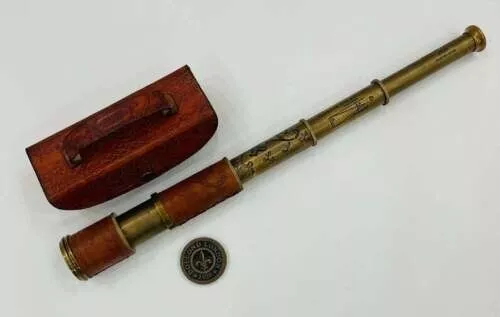 Nautical Brass Dolland London Telescope With Leather Case Marine spyglass