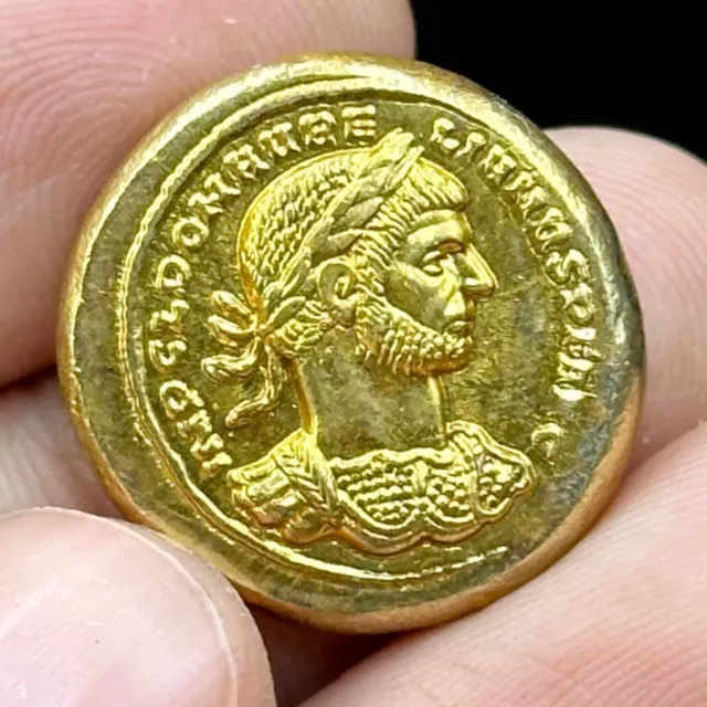 Unique Ancient Roman 18k Gold Coated King's Face Coin - Professionally Cleaned