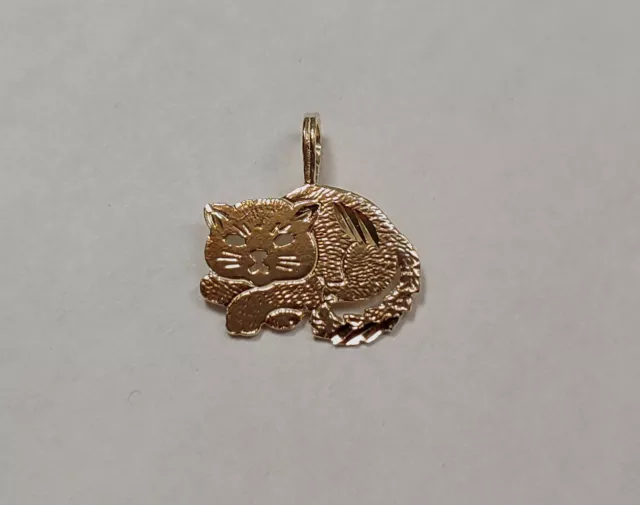 New 14k Yellow Gold Kitten Cat Charm Pendant