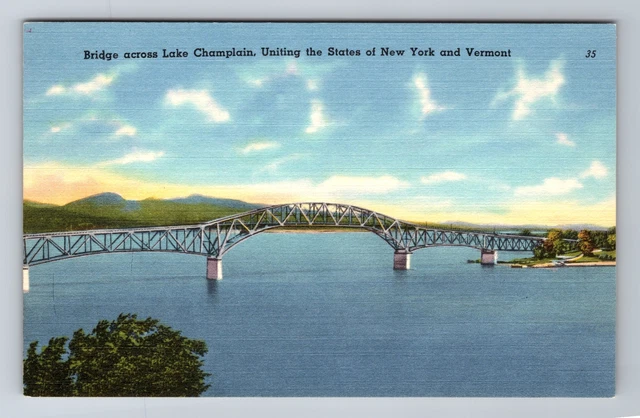 NY-New York, Aerial Bridge Across Lake Champlain, Antique, Vintage Postcard