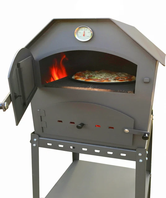 acerto® Profi Pizzaofen Outdoorofen Steinofen doppel-kammer holzofen mit Gestell