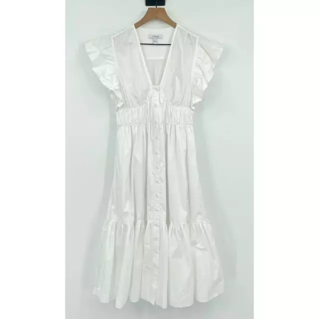 Derek Lam Greta Dress Womens Sz 4 White Poplin Ruffle Sleeve Midi Cottagecore