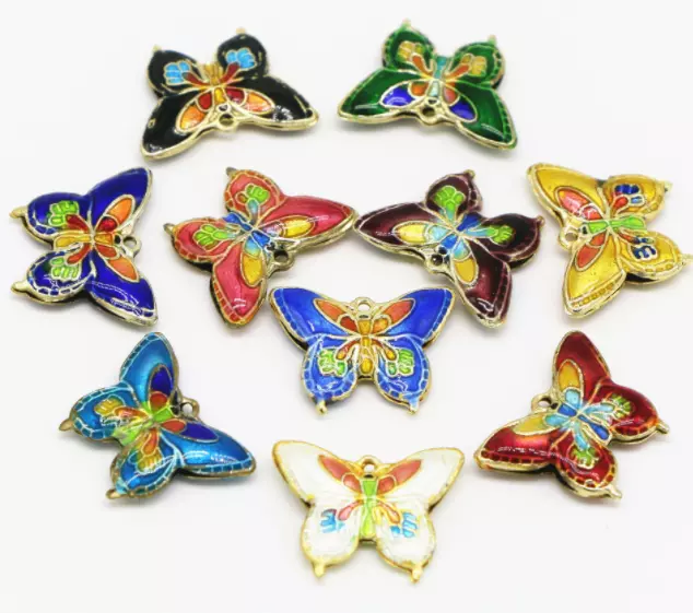 Cloisonne butterfly Beads pendant Bracelet Jewelry Making accessories beads