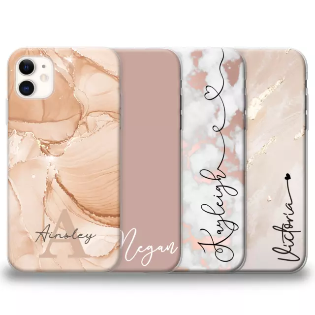 Personalised Beige Phone Case Name For iPhone 12 11 Xr Se 7 8 X Hard Case
