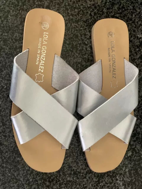 LOLA GONZALEZ SILVER leather Slip On Sandals UK5 1.50 PicClick UK