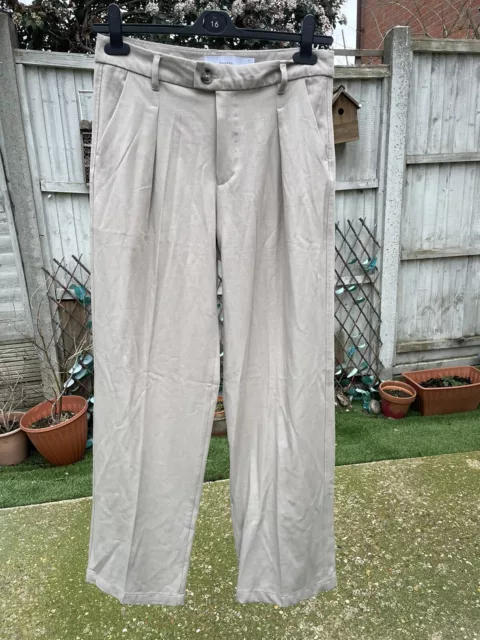 BERSHKA Womens Trousers Size UK 10 Wide Leg Straight High Waist Long