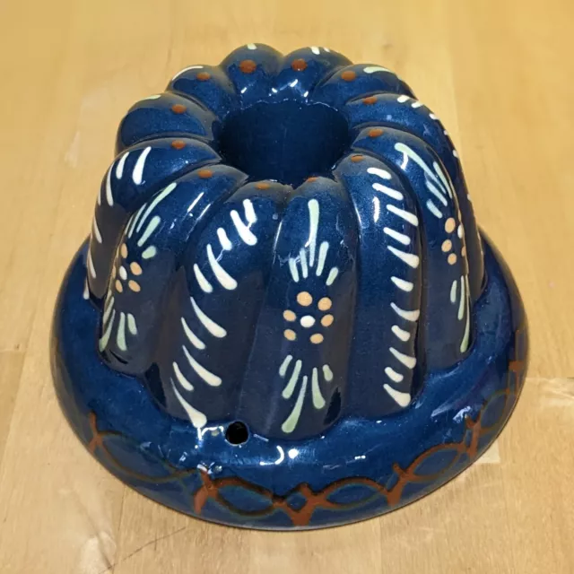 Vintage Hand Painted, Decorative, Ceramic 5.5" Jelly Mould, Blue Floral Design 2