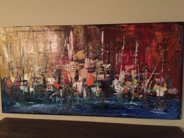 La Bahia de San Juan Abstract Painting Original 24" X 48" Puerto Rico