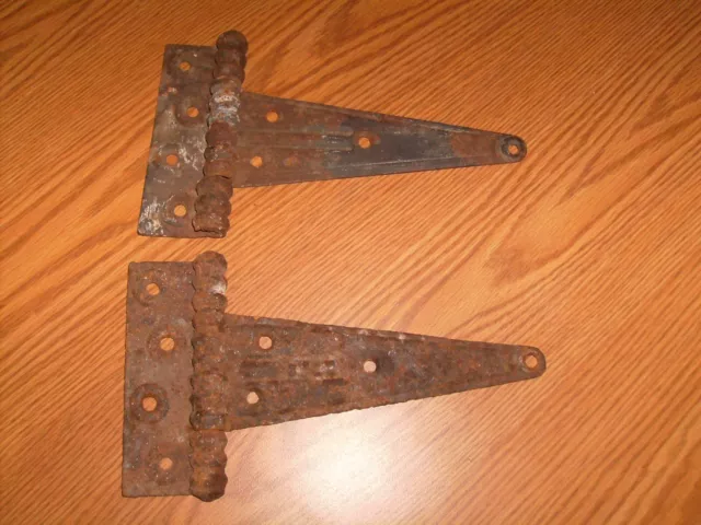 Lot Of 2 Vintage Art Deco Ribbed Barn Shed Door Strap Hinges, Rare  5.5" X 9.5"