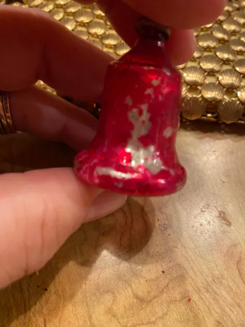 Vintage Feather Tree Red Glass Bell Christmas Ornament 2 3/4"