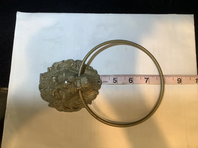 Buy 1 Large VINTAGE BRASS LIONS HEAD TOWEL RING 8” x 5  1/2” Wide,won’t Tarnish 4