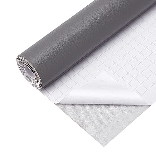 BENECREAT 120x40 cm Gris Auto-Adhésif en Cuir Synthétique Motif Litchi PU Cuir T