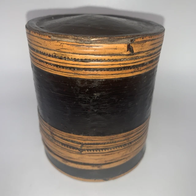 Vintage Burmese Box Cane Wood Betel Nut Box Canister With Baskets Rare!