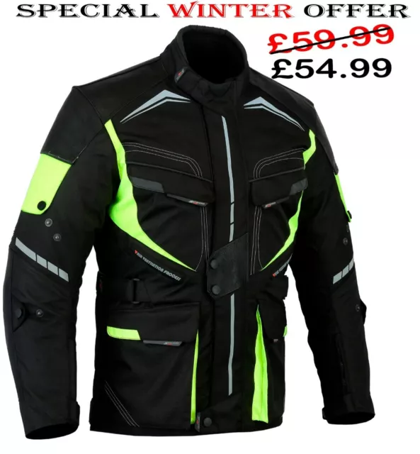 HiViz/BLACK SPEED RIDER ARMOURED MENS MOTORBIKE / MOTORCYCLE TEXTILE JACKET/COAT