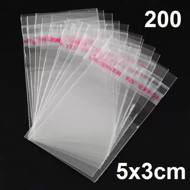 200 x Cellophane CELLO CLEAR BAGS Self Adhesive Resealable Plastic 5x3cm