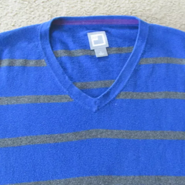 JCPenney Pullover Sweater Womens Small Blue Striped Long Sleeve V Neck Shirt Top 2