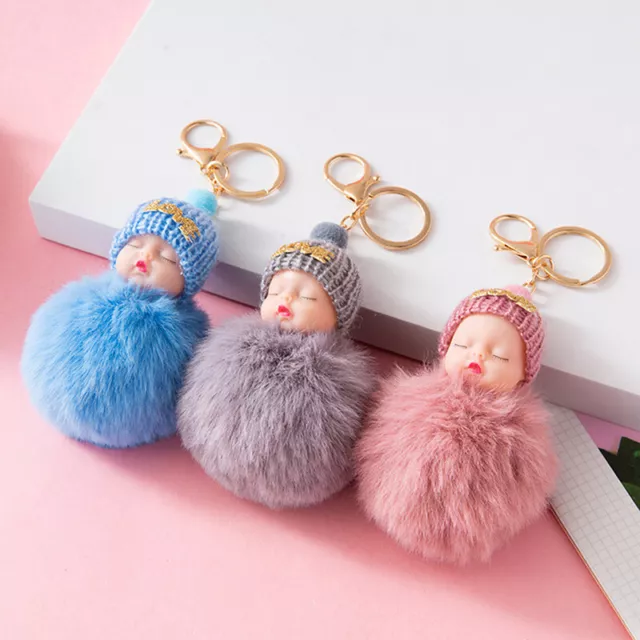 Sleeping Baby Keychain Cute Fluffy Plush Doll Keychains Women Girl Bags Keyri Sb