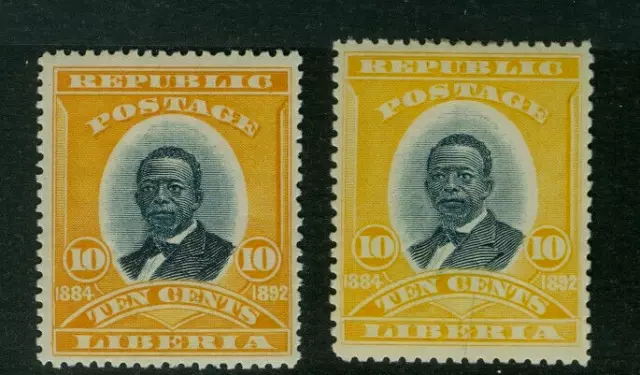 Liberia 1896, 10c President Johnson, DISTINCT SHADES #38 Waterlow