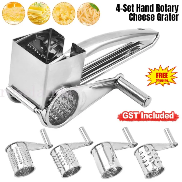 4 Set Hand Rotary Cheese Grater Slicer Stainless Steel Multifunction Cut Held